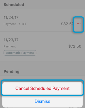 cancel scheduled payments screen image