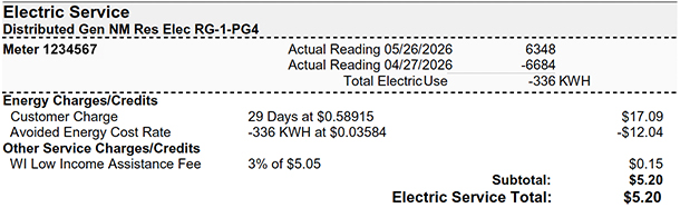 pg-4 net generation Avoided Energy Cost bill example